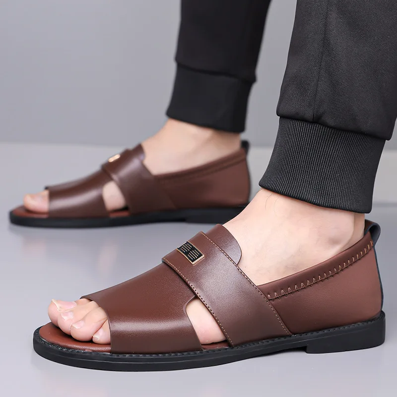 

Летние мужские сандалии 2026: дышащие, из искусственной кожи, повседневные, модные, в римском стиле, пляжные, с открытым носком