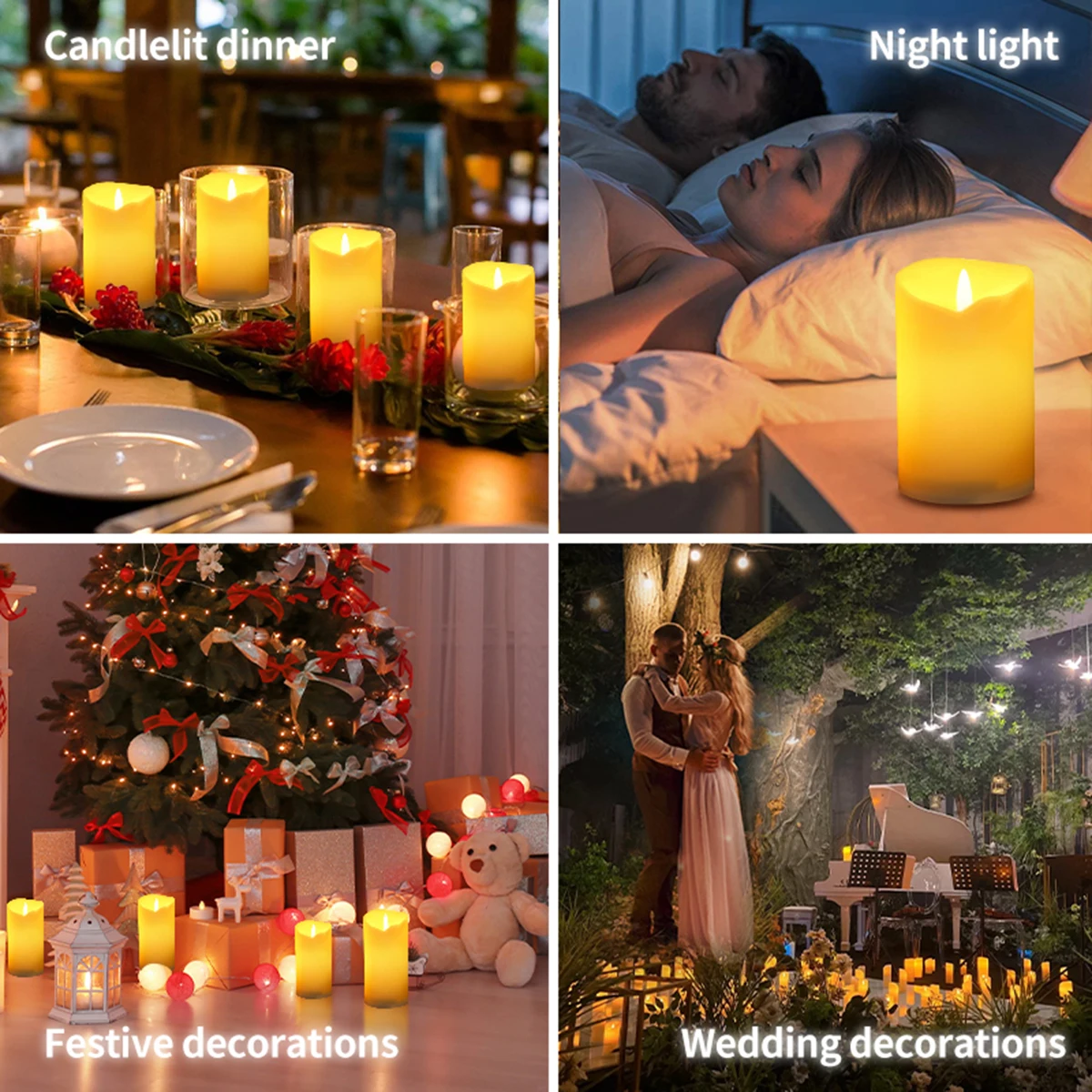 Pack of 3 Remote Control Moving Wick LED Decorative Candles , Battery Dancing Wedding Pillar Candles With Realistic Flame