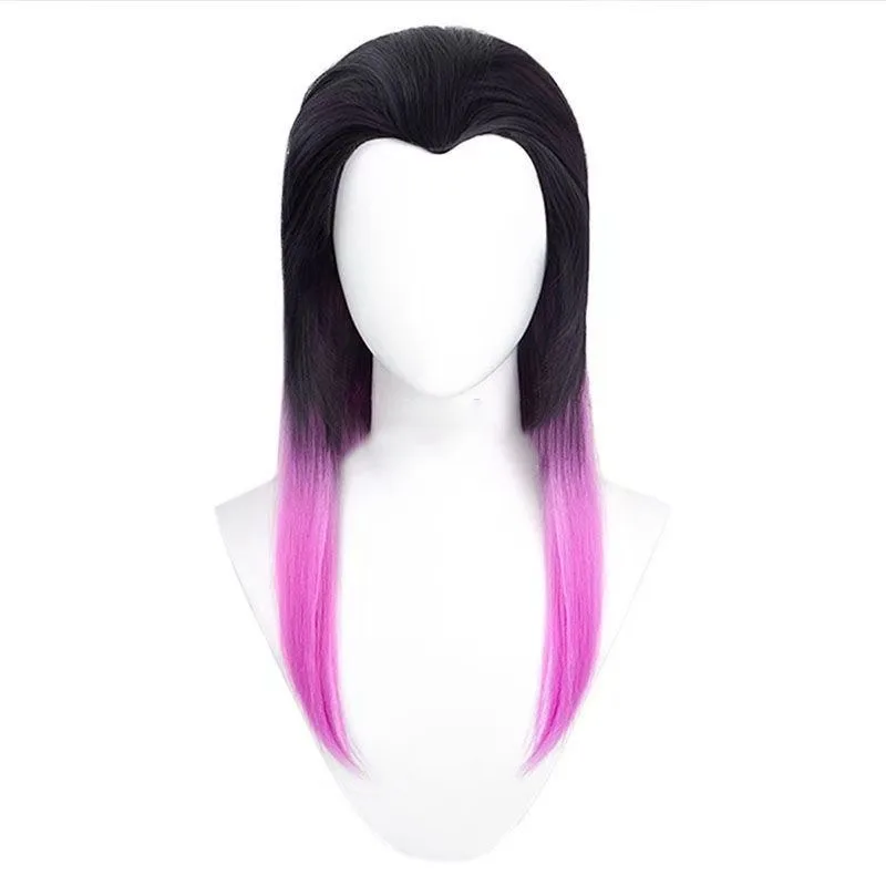 Reyna Anime Cosplay Wig Black and Pink Double-Layer Long Hair Synthetic Heat-Resistant Rose Net Headband Wig for Halloween Party