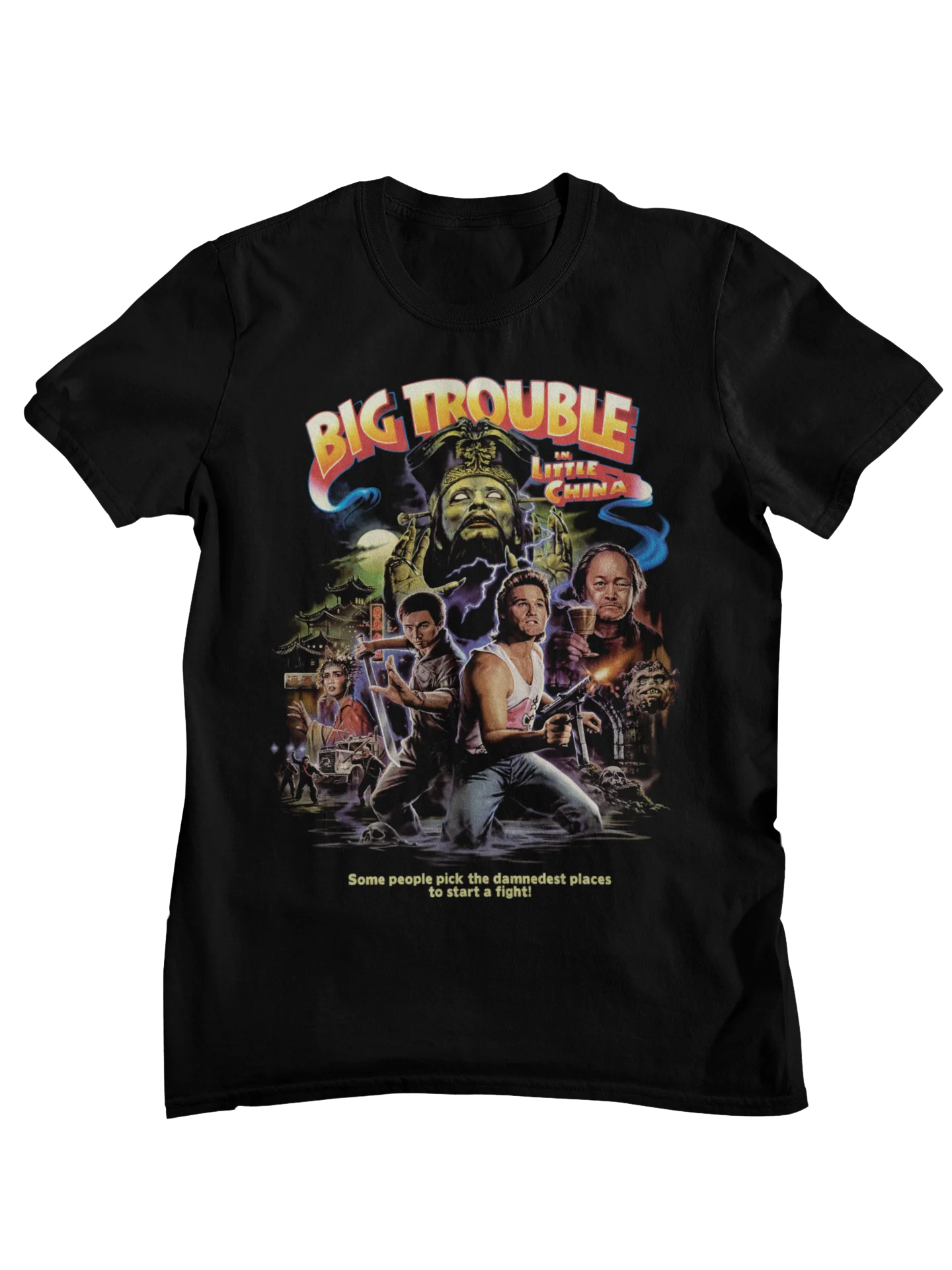 Big Trouble in Little China Retro Movie Poster T-Shirt Men Kurt Russell Inspired Casual Short Sleeve Cotton Streetwear
