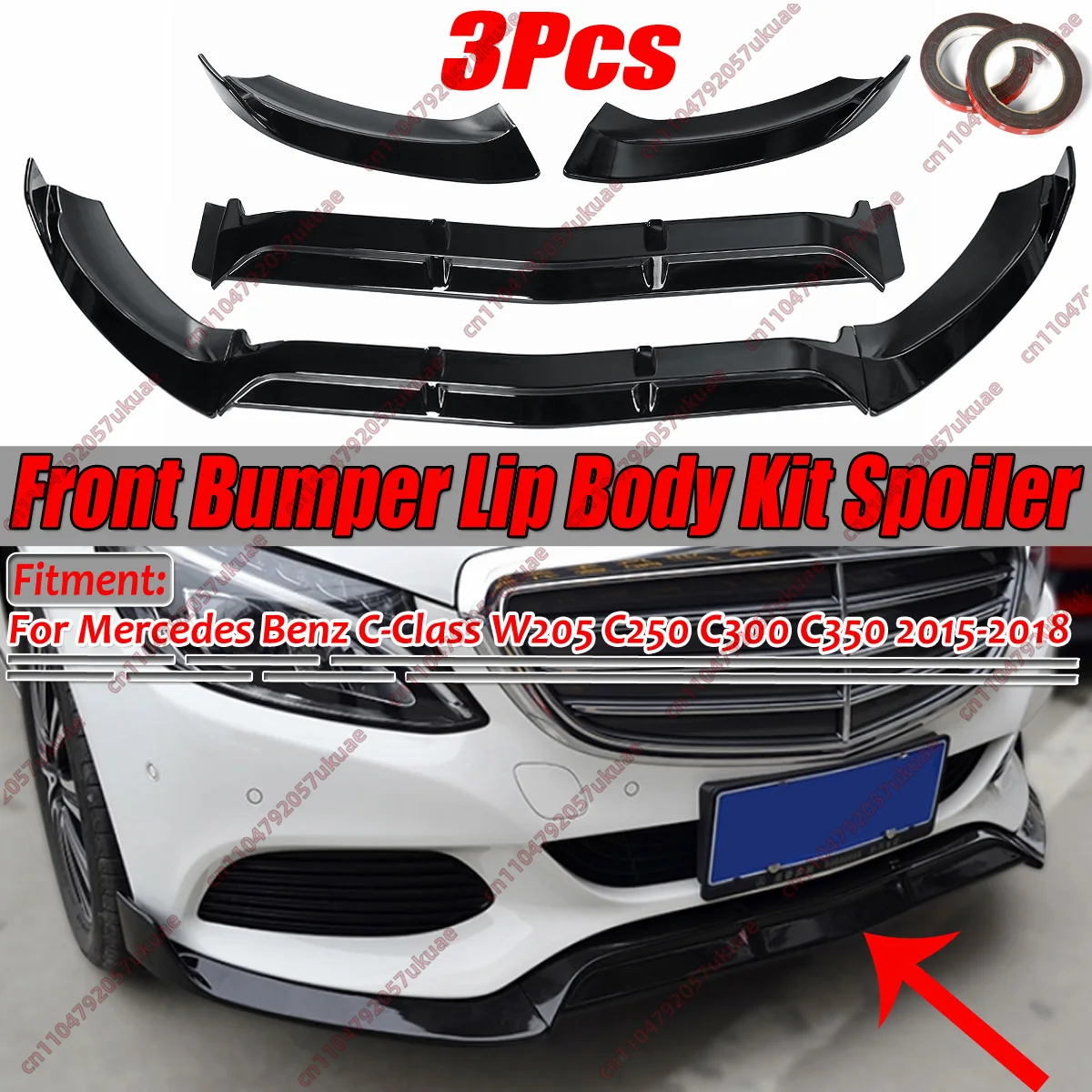 

Накладка на передний бампер для Mercedes-Benz W205 S205 2015-2018, глянцевая черная, в стиле BRABUS, для C180 C200 C220 C250 C300, тюнинг, ABS