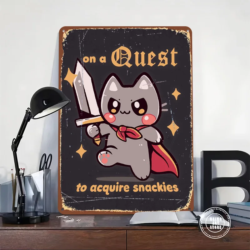 On a Quest to Acquire Snackies Tin Plaque Poster Customized Wall Art Retro Vintage Metal Signs for Room Home and Decoration Cozy