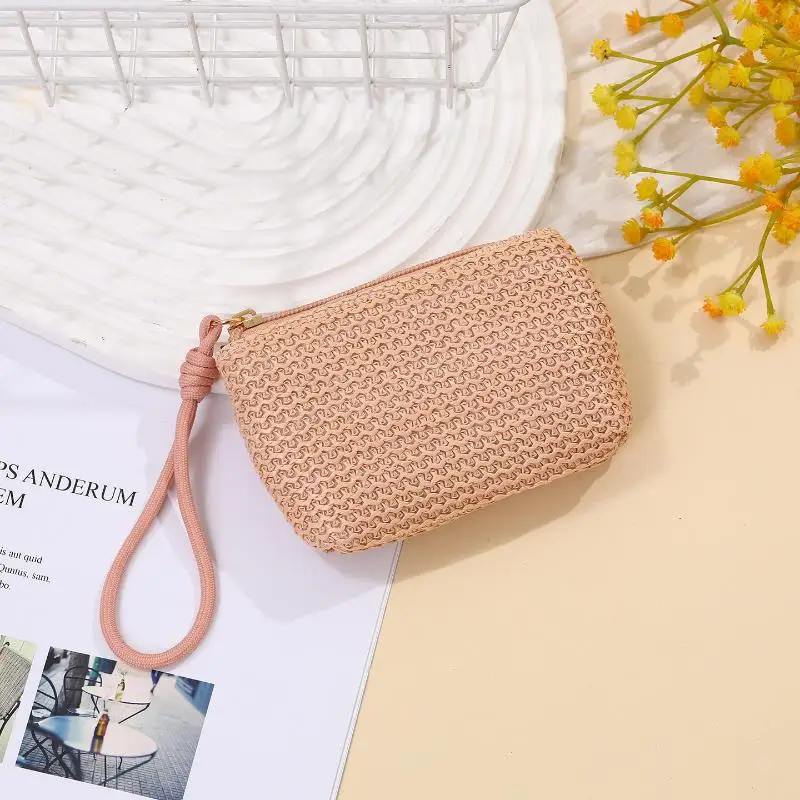 Straw Mini Coin Purse with Durable Zipper Wallet for Girls Women Card Holder Essential