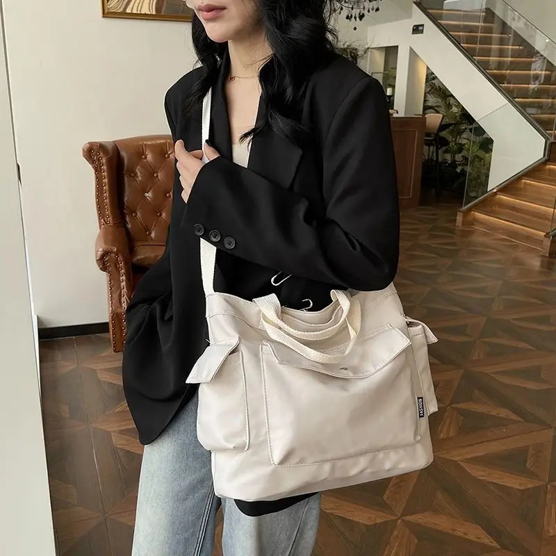 GAINNY Large Capacity Canvas Tote Bag Women Solid Color Versatile Handbag for Commuter Work Student School Shopping Shoulder Bag