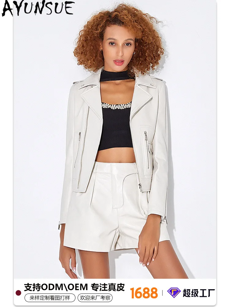 AYUNSUE chaqueta De cuero Real ropa De mujer 2025 otoño 100% abrigos De piel De oveja chaquetas De motocicleta mujer nuevo estilo chaqueta De cuero