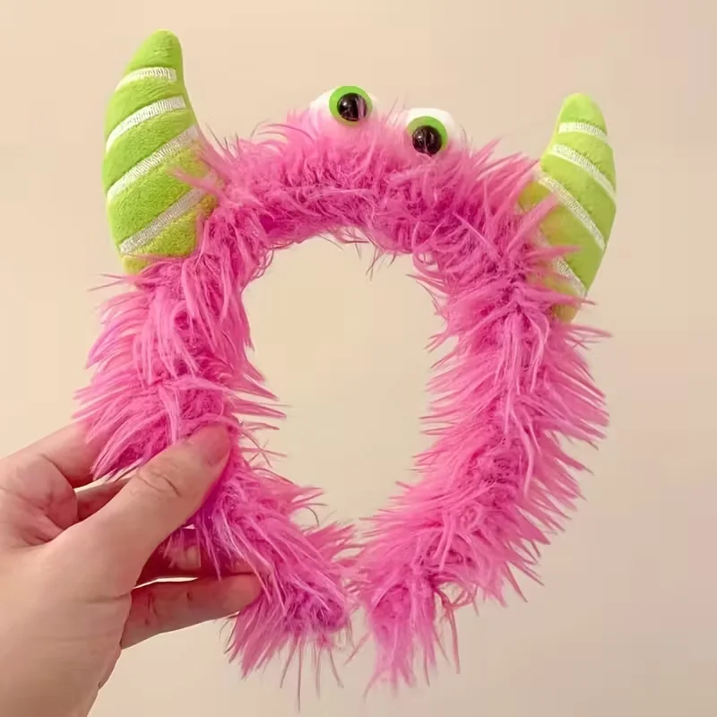 Niedliches Monster-Plüsch-Stirnband für Damen, Stirnband im Cartoon-Stil, ideal zum Gesichtwaschen und zum Auftragen von Make-up, Haaraccessoire. – Detail 1