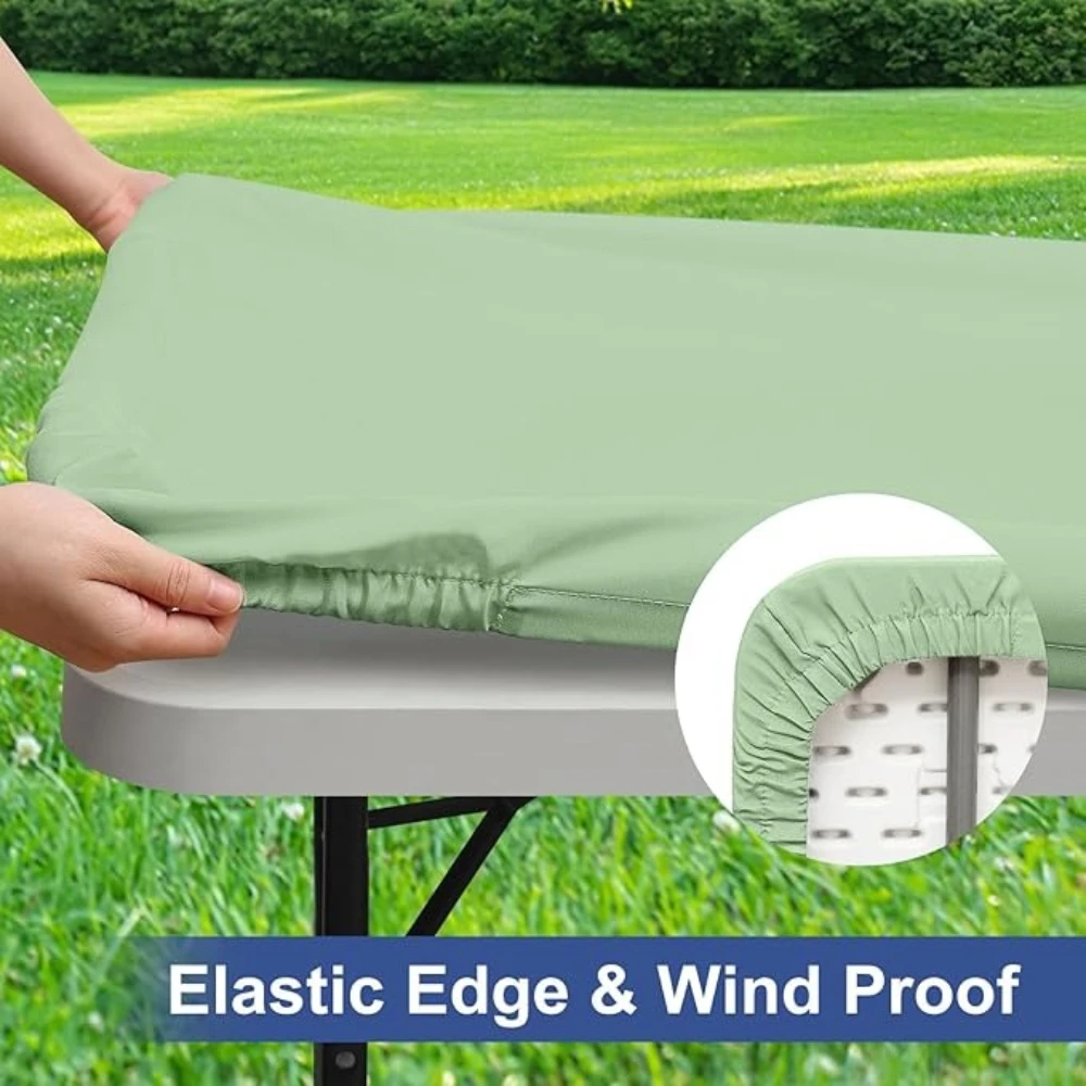 8 Foot Tables Waterproof Elastic Fitted Tablecloths Polyester Table Cover for Camping, Indoor and Outdoor (White, 30'x96')
