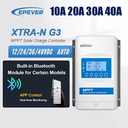 EPEVER 10A 20A 30A 40A MPPT Solar Controller Built In Bluetooth 12/24/36/48V XTRANG3BLE 100V PV Panel Can Lithium/No Battery