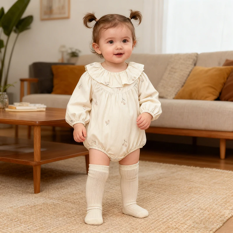 2026 ربيع جديد طفلة رومبير بأكمام طويلة القطن التطريز الوليد طفلة داخلية 0-24 متر طفلة الكورية نمط رومبير #1