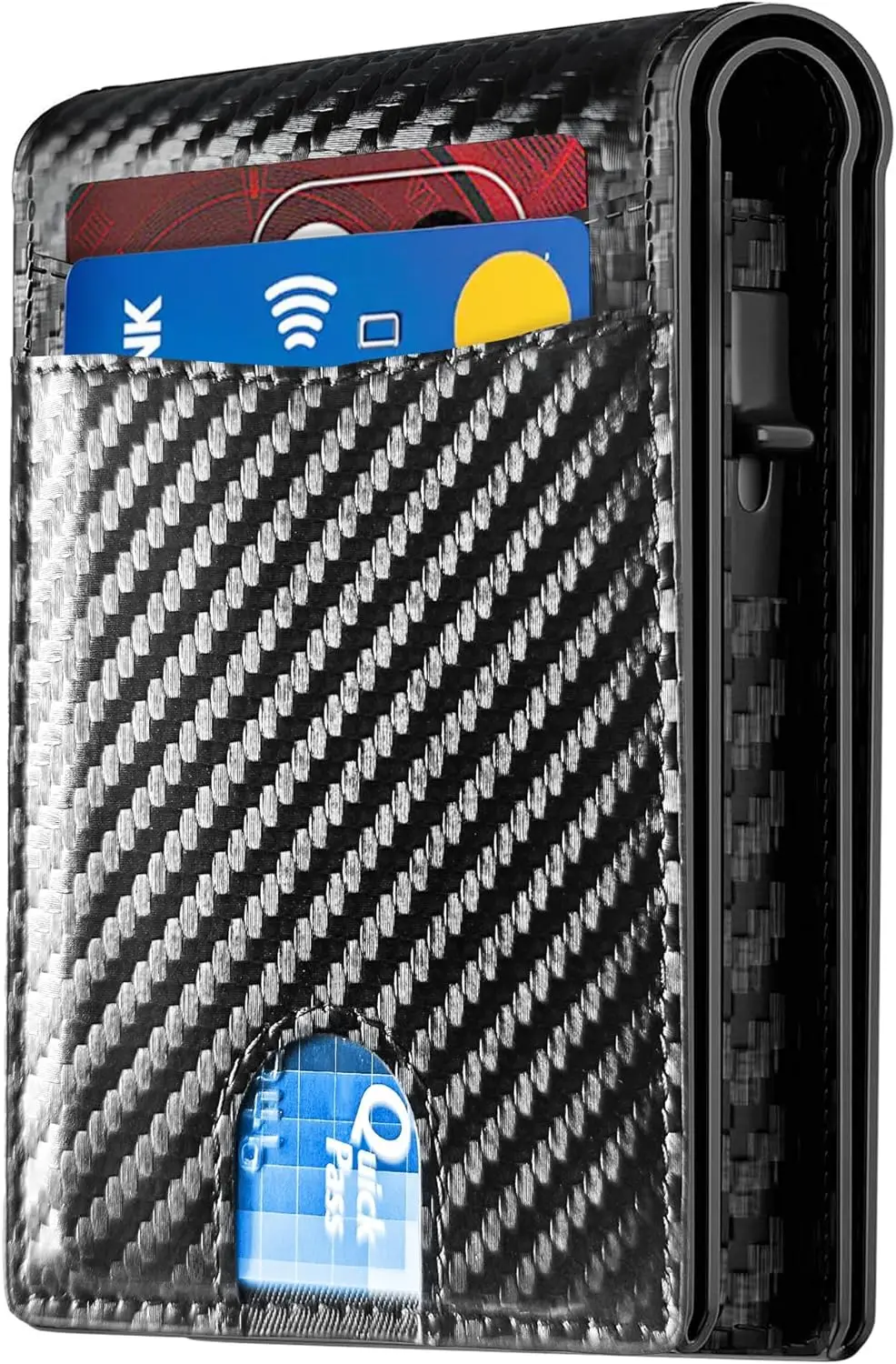 

Тонкий кошелек с защитой от RFID для мужчин - двойной кошелек для кредитных карт с отделением для наличных и окошком для удостоверения личности, дизайн из углеродного волокна