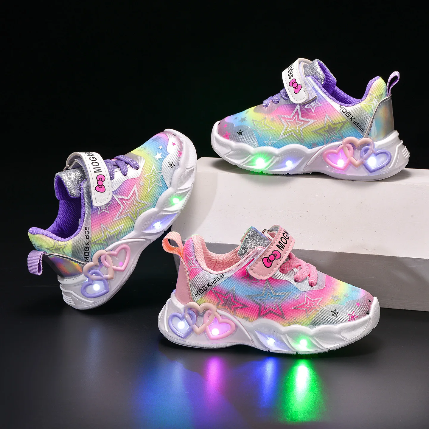 Autumn New Children's Sports Shoes Colorful Star Print Children's LED Light Shoes Soft Sole Girls Causal Sneakers 2-6 Years Old