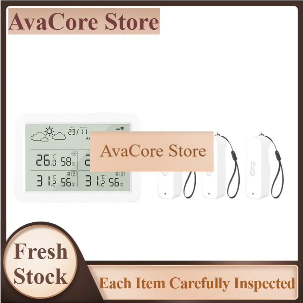 AvaCoreTuya Wifi LCD Smart Weather Station Sensor For Weather Forecast Smart Linkage Temper Humidity Calibration/Alarm