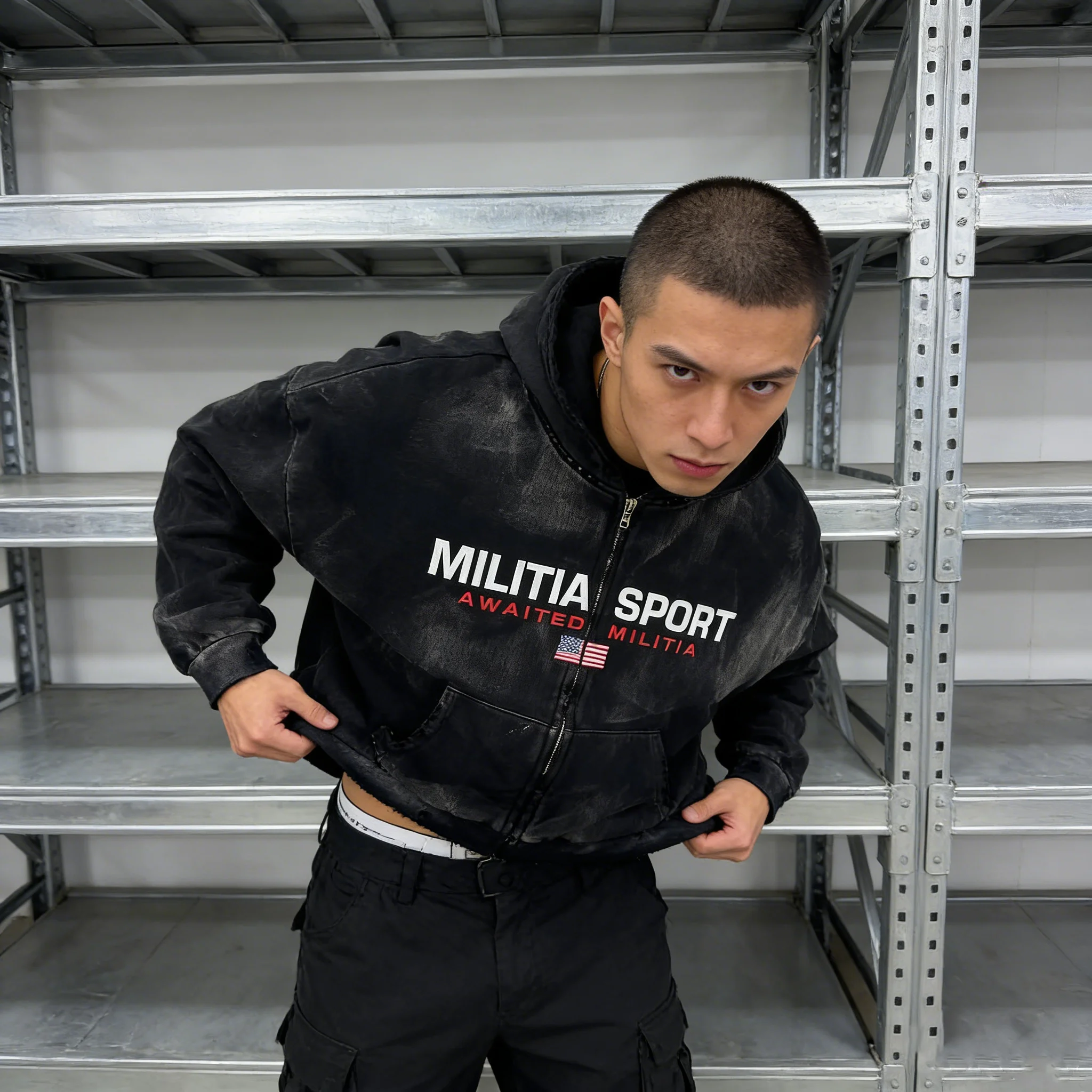 Bluza w stylu ark, retro moda uliczna na wiosnę i jesień, europejski i amerykański kardigan, kurtka z nadrukiem na zamek błyskawiczny