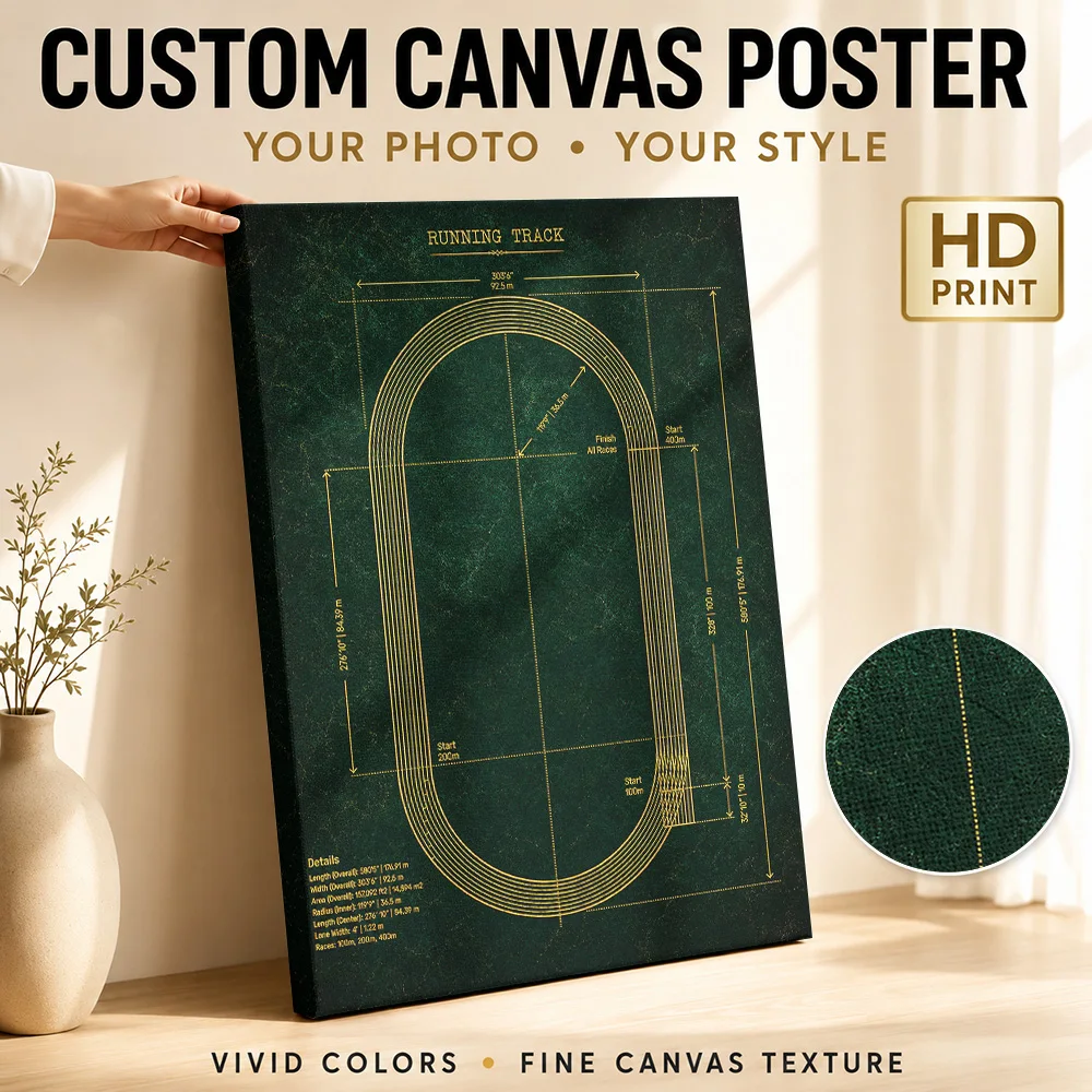 Running Track Blueprint Technical Diagram Canvas Painting Poster Customized Photo Sports Portrait Wall Art for Game Room Decor