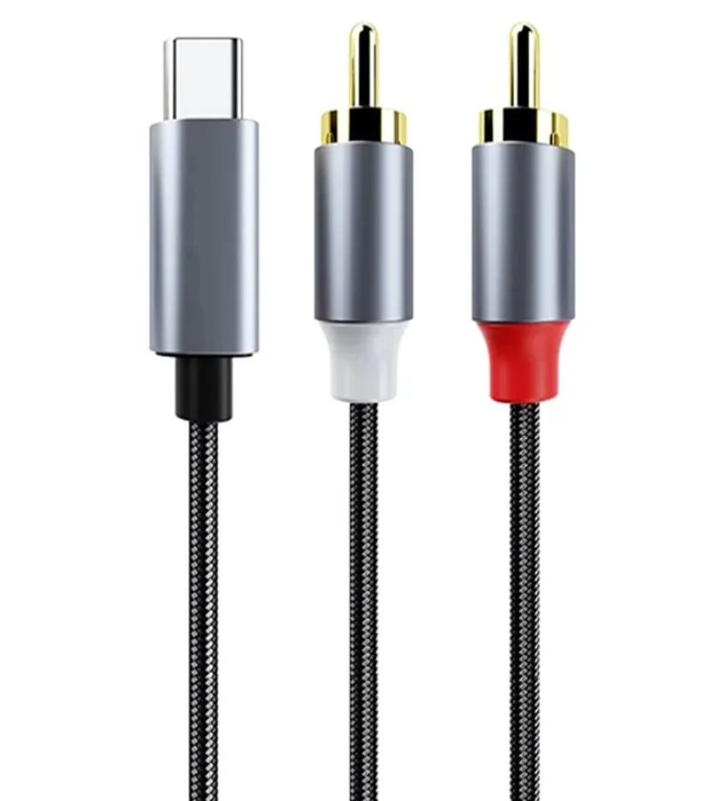 1m typ-C do podwójnego kabla Audio RCA 2RCA Adapter kabla Audio męski na męski kabel USB C do 2RCA do telefonu Iphone z systemem Android Tablet