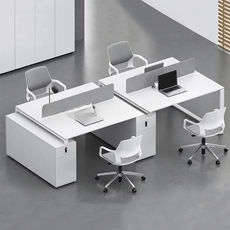 

Employee Simplicity Office Desks Combination Modern White Screen Office Desks Storage Wood Work Furniture