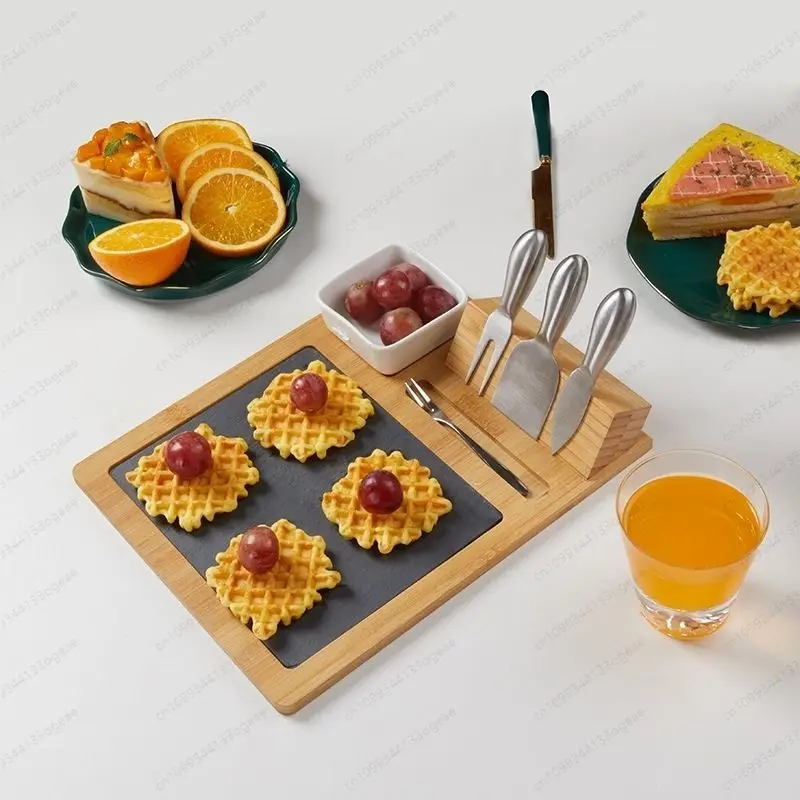 Cheese Household  Fruit Bread Cutting Board Steak Cheese Slate Cheese Board Knife and Fork Set Steak Heat Insulation Board