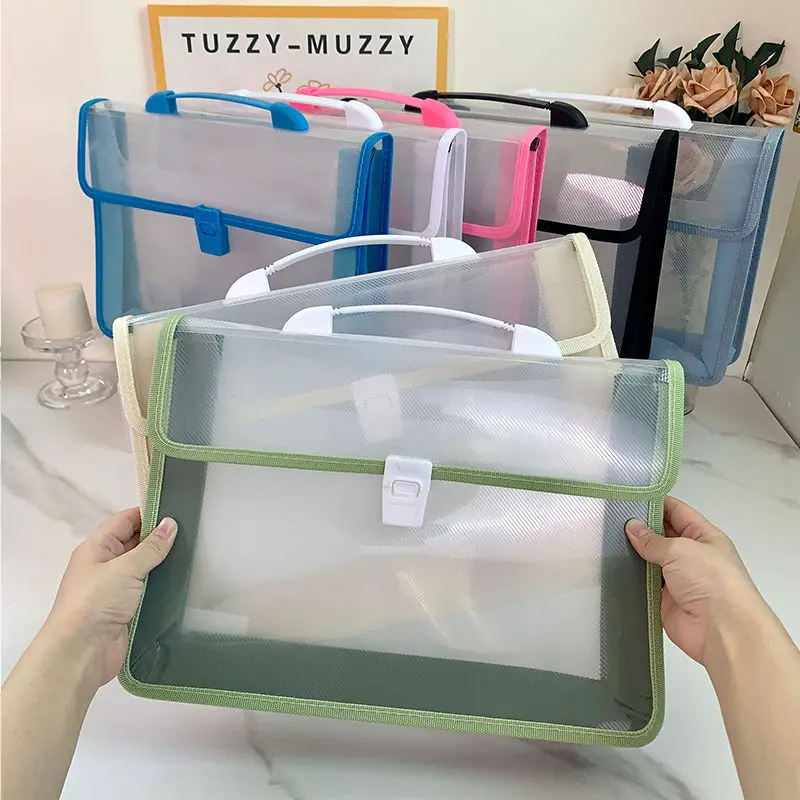 A4 Transparent Organ Bag Storage of Student Books and Test Papers A3 Three-dimensional Buckle Waterproof Document Archive Bag