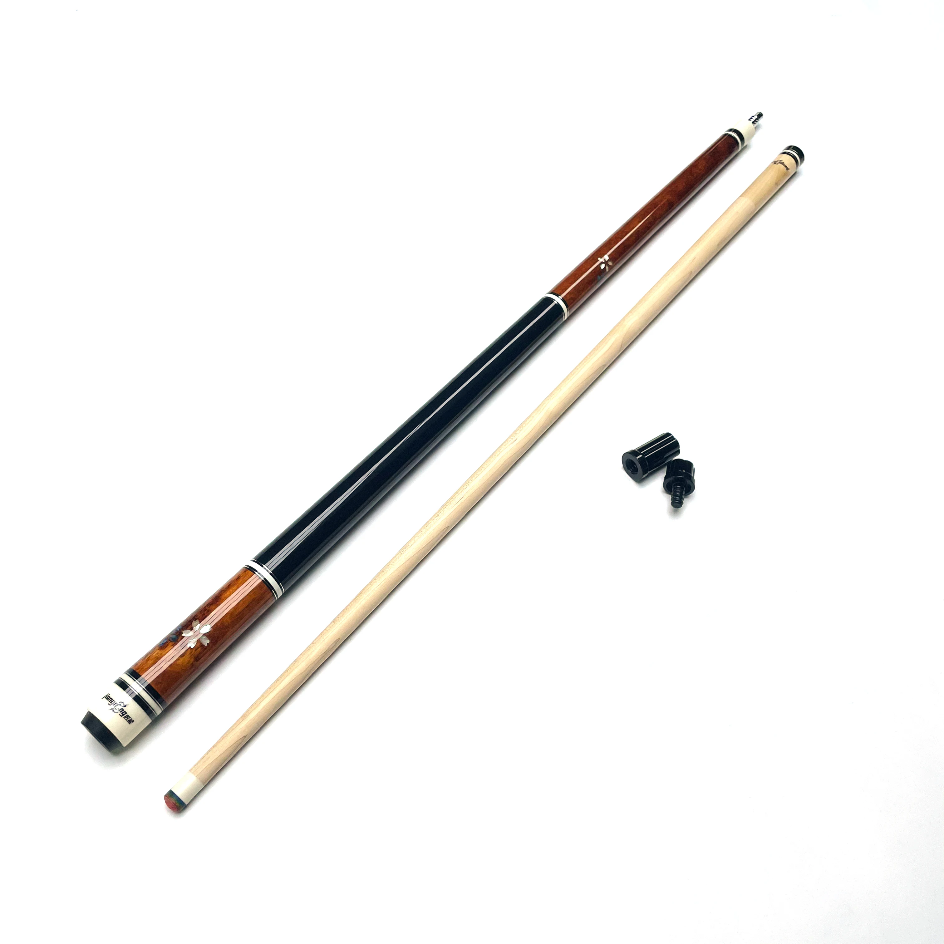 1/2 Split Maple Pool Cue 57in Billiard Stick 12.5mm Tip Inlaid Diamond & Shell Flower Design Multi-Layer Rainbow Leather Tip