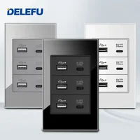 DELEFU 4*2 negro blanco gris Panel de vidrio templado completo todas las carga tpye-c enchufe de pared USB 118*74mm 2.1A 5V toma USB