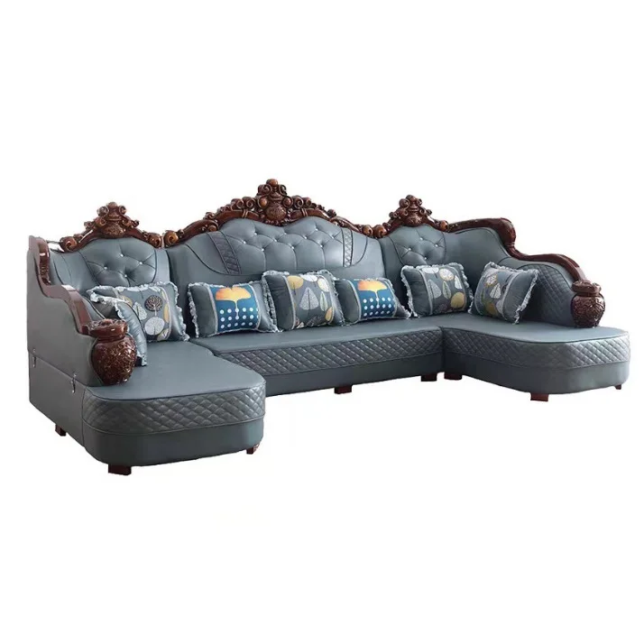 

European Fabric Sofa Living Room Home Combination Large Apartment U-shaped French Solid Wood Luxury Simple European