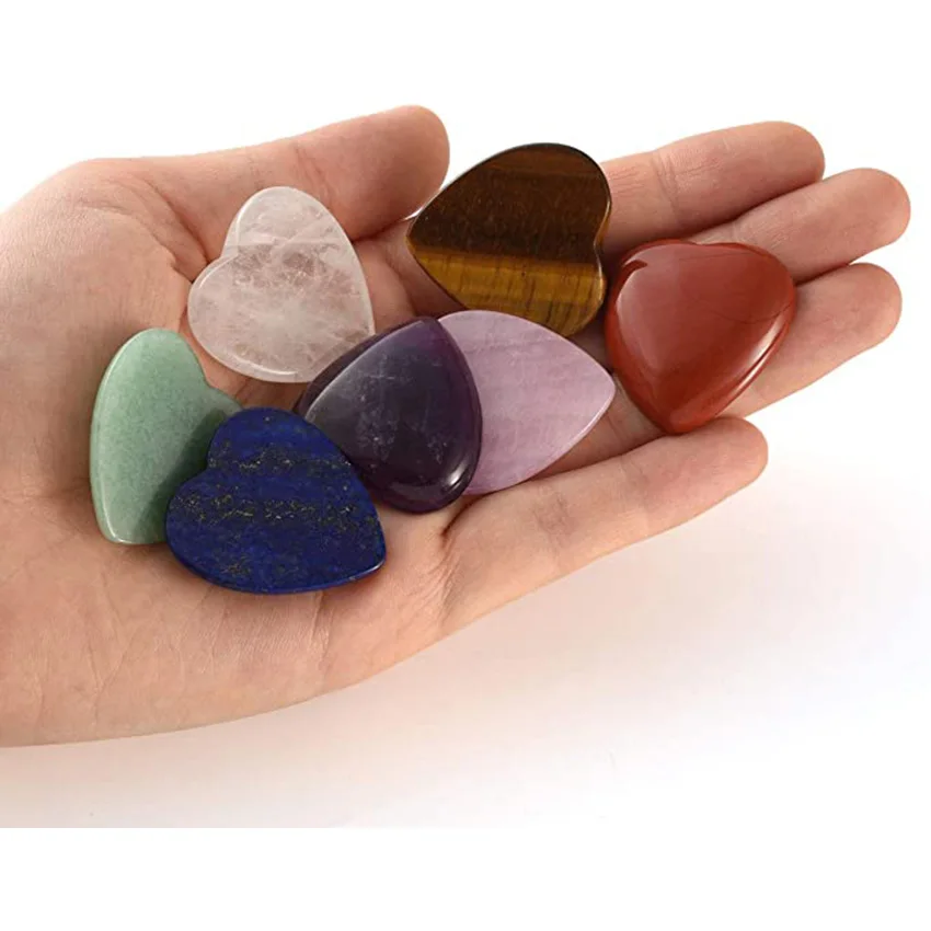 XSM 7 Chakra Tumbled Heart Shaped Stones Crystal Therapy Balancing Reiki Healing Meditation Massage Energy Yoga and Decoration