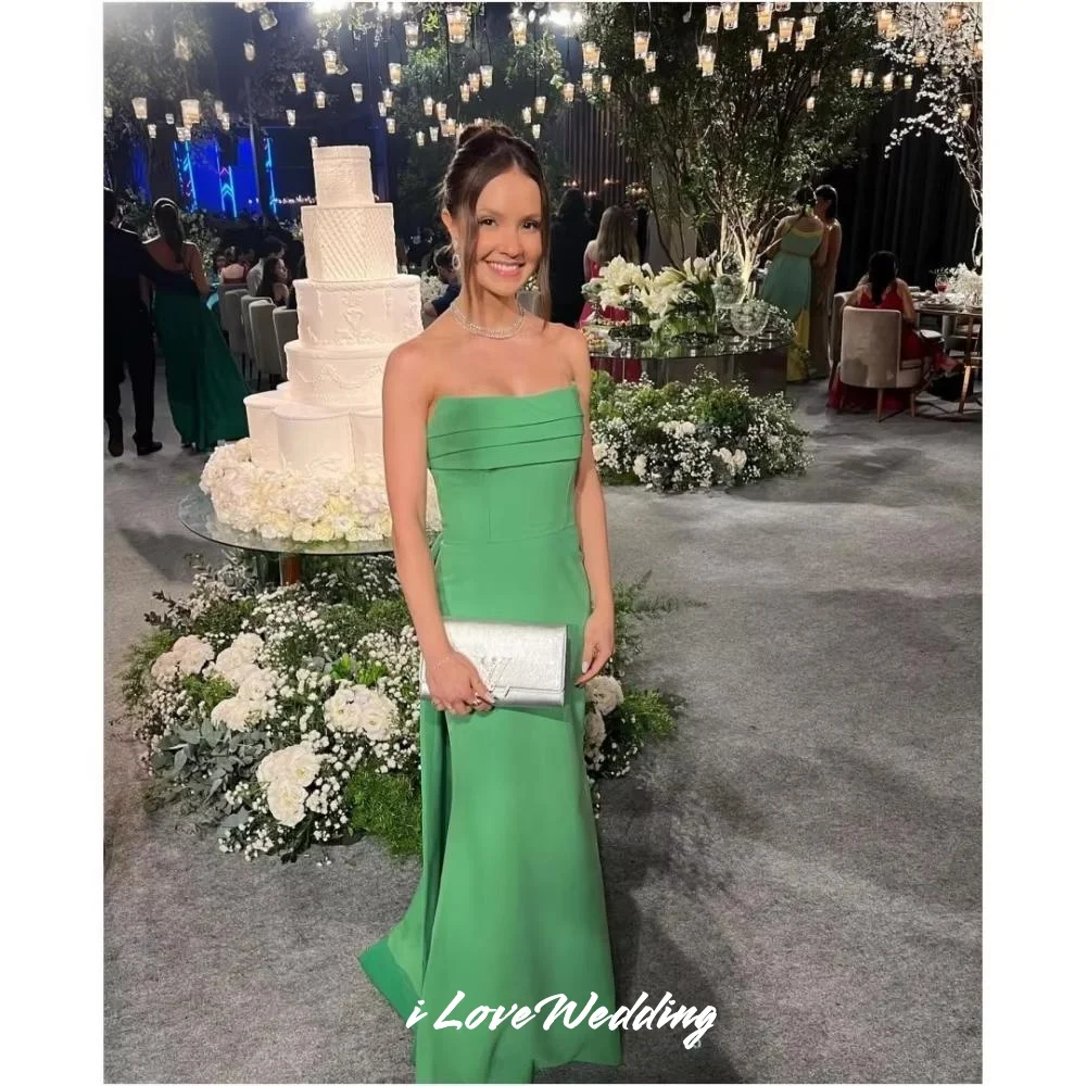

Green Strapless Evening Dresses 2025 Satin Sleeveless Backless Bow Mermaid Floor-Length Pleated Wedding Party Dresses Customized