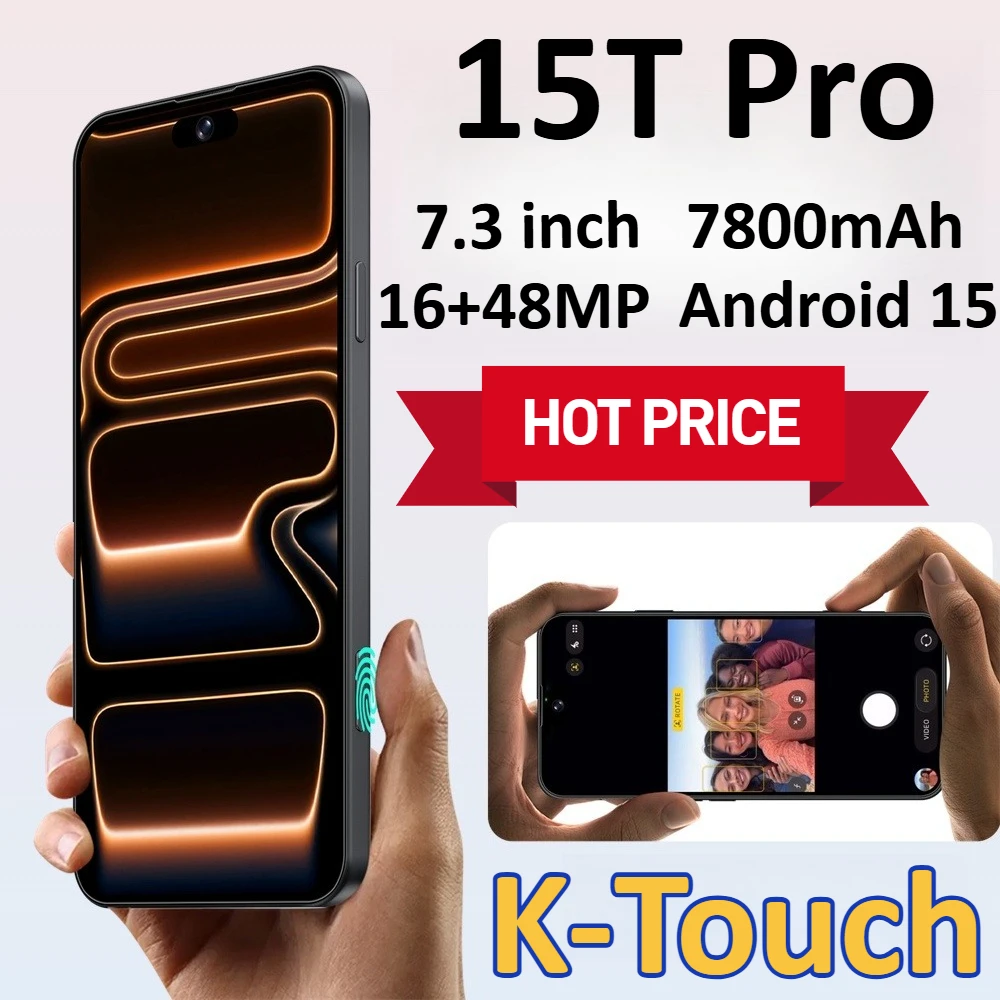 K-Touch NEW 15T Pro Mobile Phones Face Unlocked Smartphone 7.3 Inch Android Cell Phone 16+48MP 5G Dual Card Dual Standby 7800mAh Global Version Cellphones For Men Women