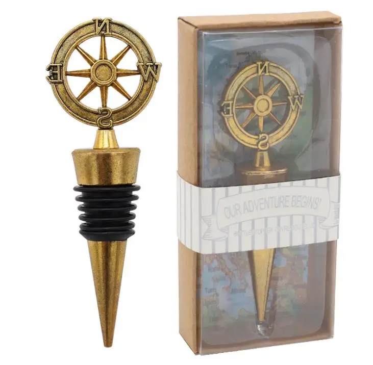 

500pcs Golden Compass Wine Stopper Wedding Favors Gifts Wine Bottle Opener Stopper Bar Tools Party Souvenirs SN2315