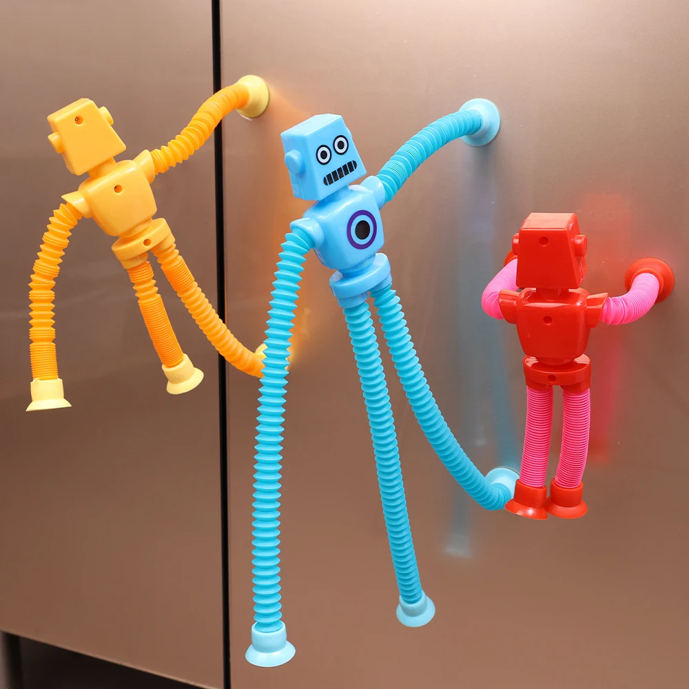 Variable Fun Cartoon Robot Telescopic Tube Toys Kids Puzzle Stretch Suction Cup Robot Toy DIY Telescopic Stress Relief Toys