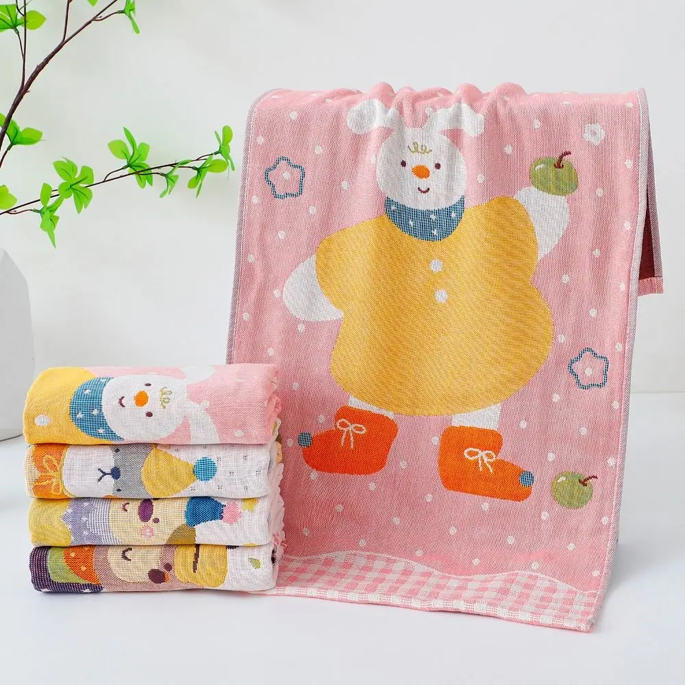 34*74cm Large Hand Towel Decorative 4 Layer Cotton Gauze Pure Cotton Dish Cloth Quick Dry Cartoon Washcloths for Home Restaurant