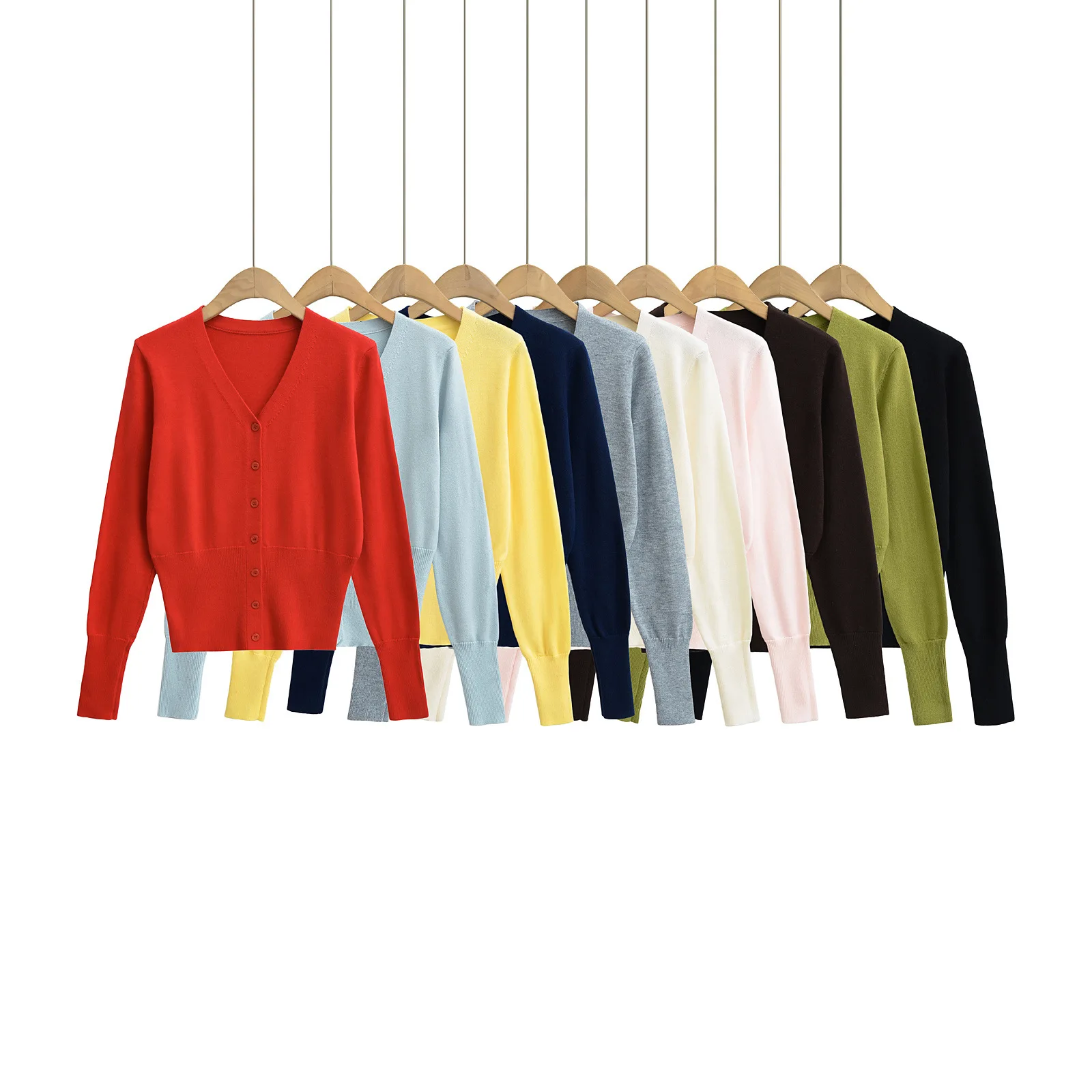 

Women's V-neck Knitted Cardigan Spring Summer Thin All-match Korean Style Elegant Long-sleeved Top for Hot Girls