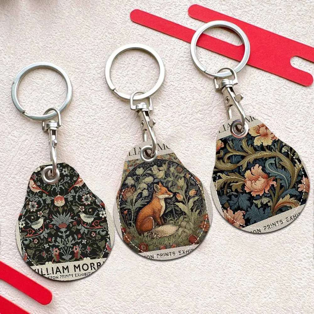 Abstract W-William M-Morris Flower Door Access Control Keychain Hotel Famliy Access Keys Protective Cover ID Card Tags Keyfob