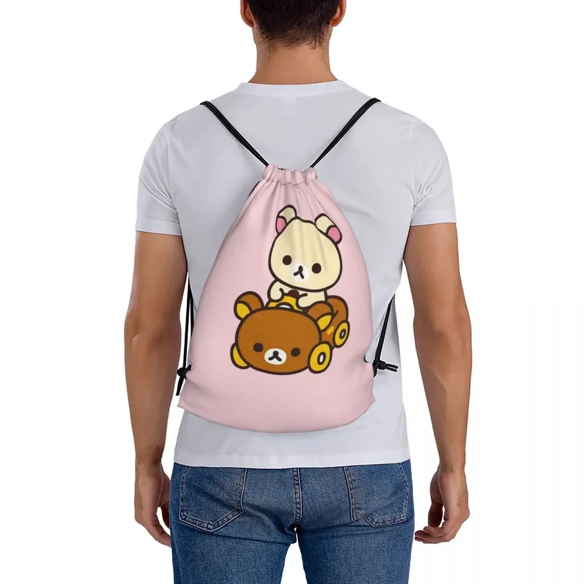 Korilakkuma Driving A Rilakkuma Car Backpacks Multi-function Drawstring Bags Sports Bag Book Bags for Man Woman School