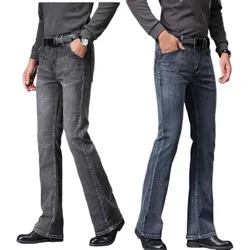 Smoke Gray  Flared Jeans Of The 1980s Men High Waisted Wide Boot Cut Pants Wde Leg Denim Trousers