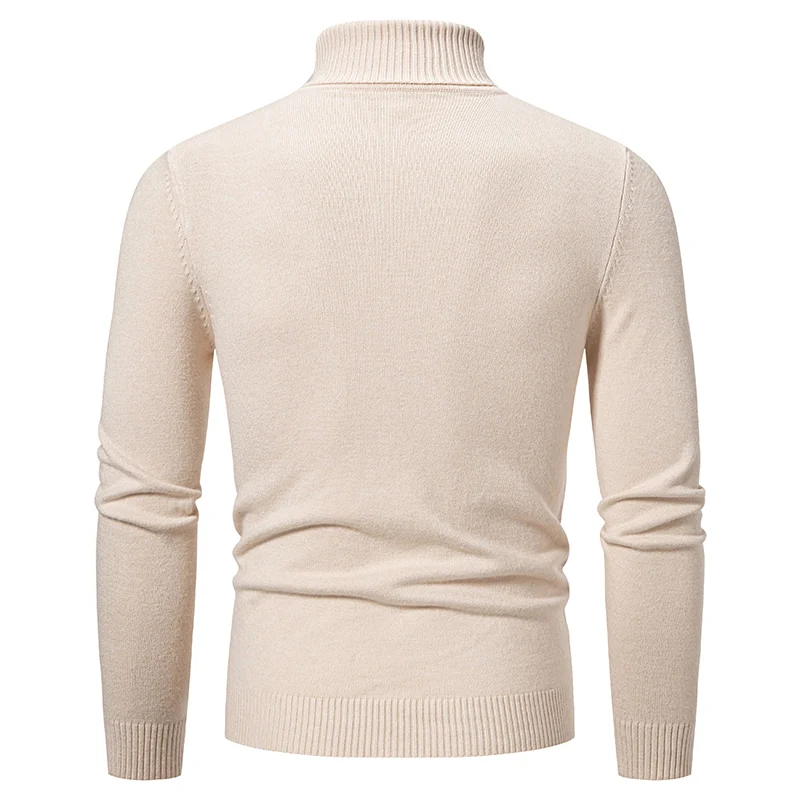 New Men's Half Zipper Pullovers Solid Color Mock Neck Knitted Sweater Men Fashion Slim Fit Warm Casual Sweaters Knit Pullover