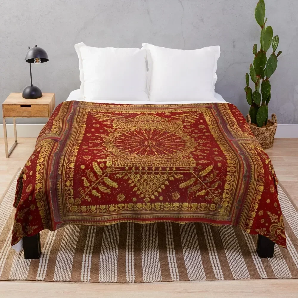 

18th Century Scottish Book Cover in Gold and Red Leather Throw Blanket Faux Fur Soft Warm Blanket for Bed