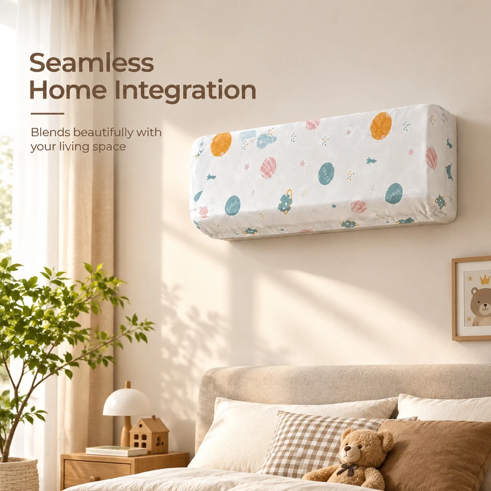 Bedroom Wall AC Cover Dustproof Fabric Case Universal Fit Elastic Material with Random Text and Images 90x140
