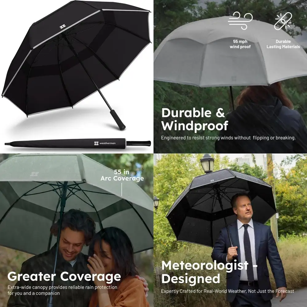 

Windproof Stick Umbrella with 55 MPH Wind Resistance - Black, Durable and Reliable for Outdoor Protection