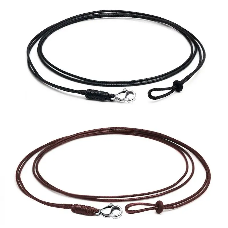 45/50/55/60/65cm Double Strand Stainless Steel Wax Rope DIY Pendant Necklace Jewelry Handmade Leather Rope Steel Buckle Chain