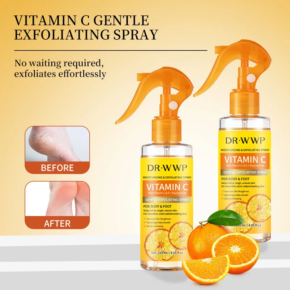 120ml Turmeric Kojic Acid Body Foot Exfoliating Essence Deep Cleaning Dead Skin Brightening Skincare Vitamin C Exfoliating Spray