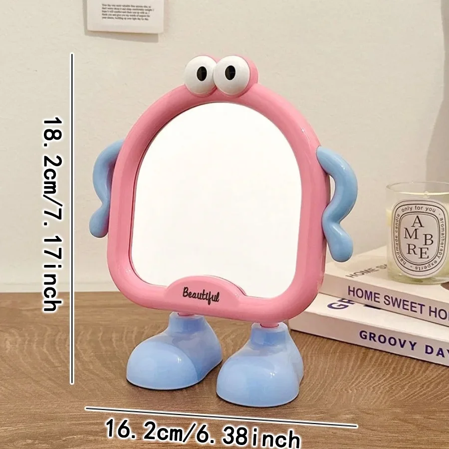 Olhos grandes bonito espelho de maquiagem espelhos decorativos desktop quarto casa estudante dormitório portátil pequeno espelho ângulo ajustável