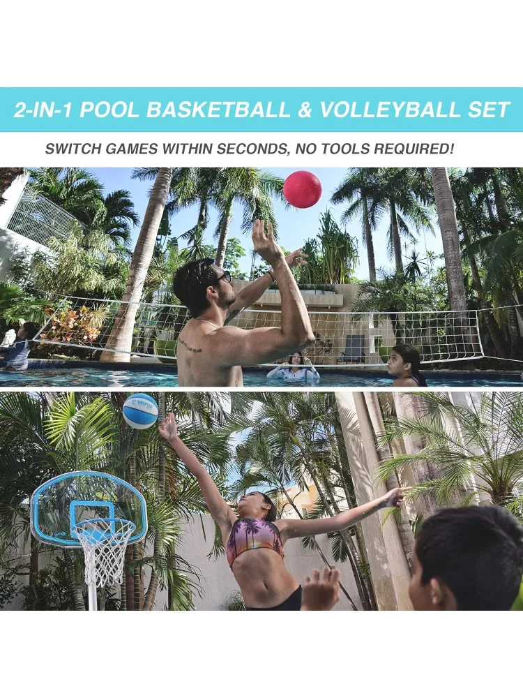 -Rite Clear Shot 2-in-1 Full Court Pool Basketball & Volleyball Game Set