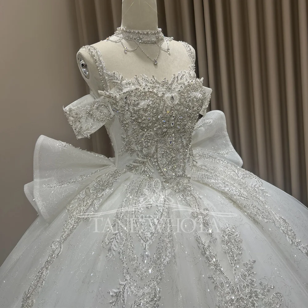 Свадебное платье для невесты на бретельках со шнуровкой сзади, расшитое бисером и блестками, бальное платье, роскошное свадебное платье по индивидуальному заказу