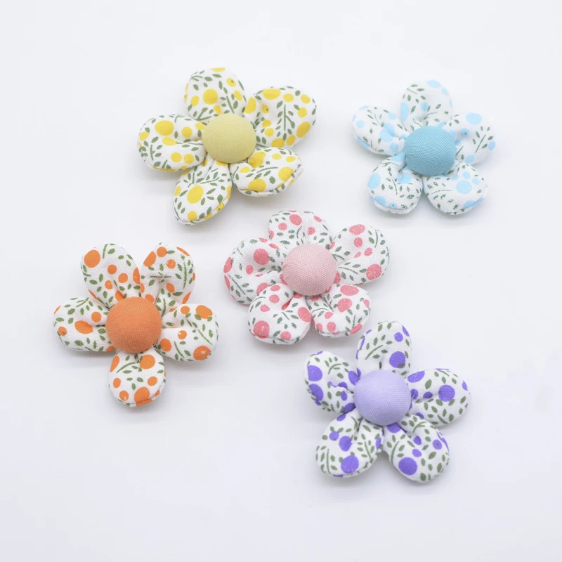 10Pcs 40mm Calico Cloth Flower Applique for DIY Clothes Hat Headwear Gloves Leggings Socks Sewing Patches Decor Accesoories