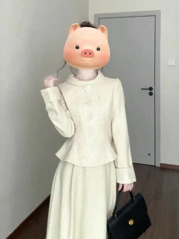 

Elegant Gentle Style Two-Piece Set with Coat And Skirt Comfortable Mid-Waist Design for Women Spring Fashion Outerwear