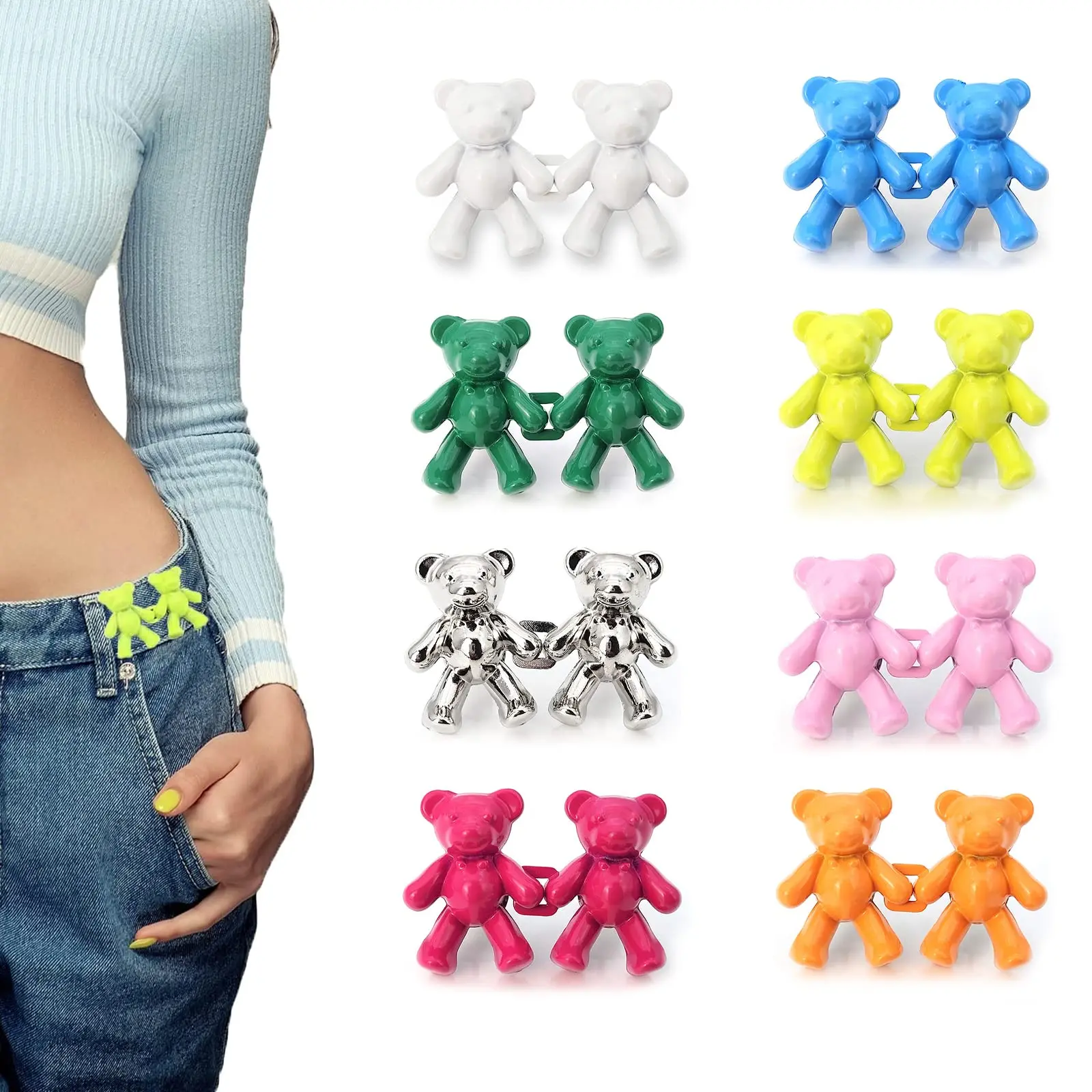 

6 Pairs Bear Tighten Waist Button Pin Adjustable Waist Buckle Extender Pant Waist Tightener Fashion Detachable Jean Button Pin