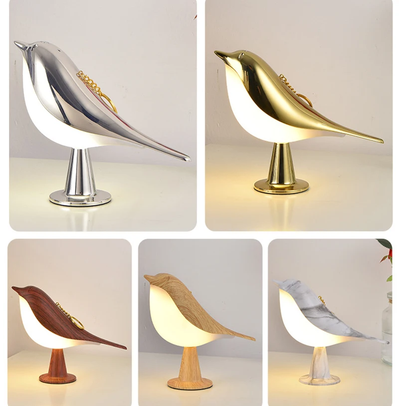 Touch Switch LED Table Lamp 3 Colors Dimming Bedside Night Lamp USB Rechargeable Bird Shape Bedroom Nightstand Lamps Decor Home