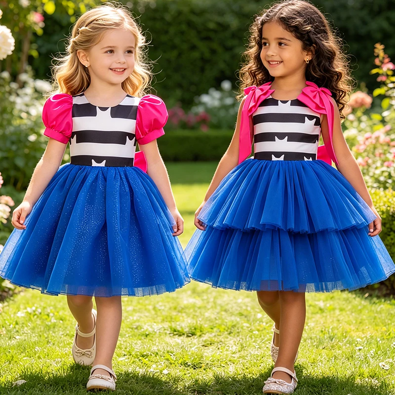 Karnevalskostüm für Mädchen, süßes Katzenprinzessinnenkleid, Kinderkleid mit Puffärmeln, Schleife, Tüll, Prinzessinnen-Cosplay-Kleid für Geburtstagsparty-Outfit