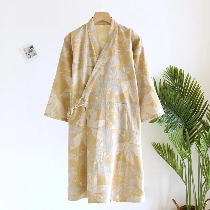 Printed Loose Robe Couple's Spring Autumn 2024 New Comfort Cotton Gauze Bathrobe Women Home Clothes Casual Sleepwear Bath Robes